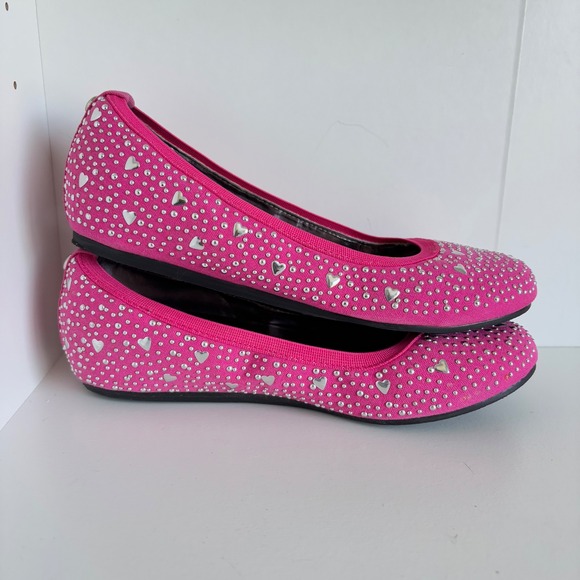 Stuart Weitzman Girls Ballet Flats Size 2 Pink Sally Evelyn Silver Studs‎ - Picture 7 of 12